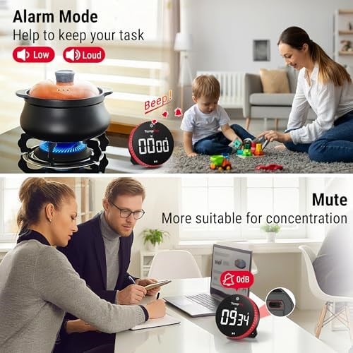 TempPro TM04 99 Saat Kapasiteli Çevirmeli Dijital Mutfak ve Ders Zamanlayıcısı, Geniş LED Ekranlı Mıknatıslı Kronometre (Eski Adıyla ThermoPro)
