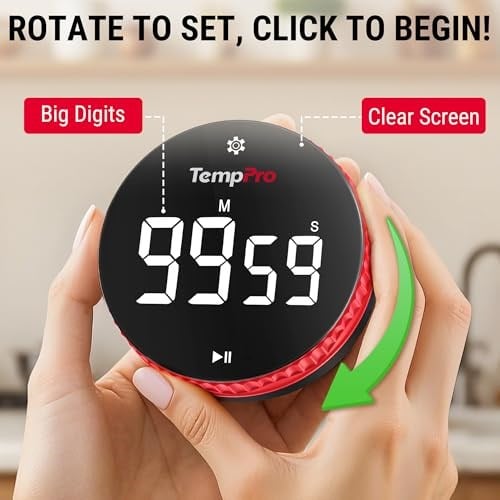 TempPro TM04 99 Saat Kapasiteli Çevirmeli Dijital Mutfak ve Ders Zamanlayıcısı, Geniş LED Ekranlı Mıknatıslı Kronometre (Eski Adıyla ThermoPro)