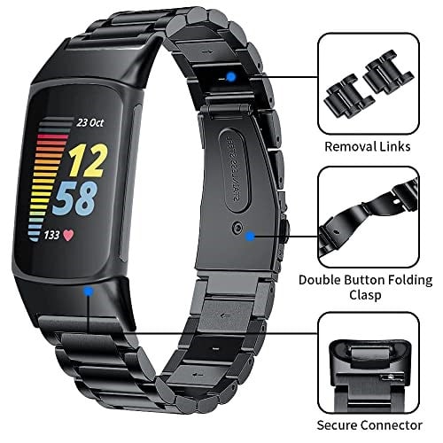 TenCloud Fitbit Charge 5 Aktivite İzleyici ile Uyumlu Bantlar Katı Paslanmaz Çelik Kadın Erkek Bileklik Metal Saat Bağlantı Bandı Charge 5 için