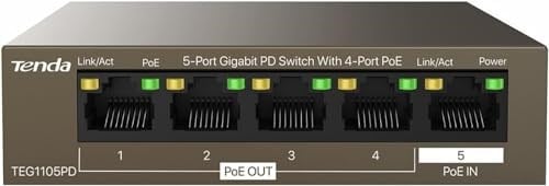 Tenda 5 Port PoE Anahtarı, Güç Kaynağı Olmaz, Gigabit PoE Powered Switch (1 PoE In & 4 PoE Out, Tak ve Çalıştır PoE PD Switch, Fansız, Metal Gövde) (TEG1105PD)