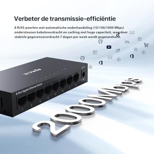 Tenda LAN Switch 8 Port Gigabit Ağ Anahtarı Ethernet Dağıtıcı (Tak ve Çalıştır Ethernet Anahtarı, Yönetilmez, Fansız, Metal Göv - Seçenekler: 1 paket, 5 bağlantı noktası, TEG1008M, 8 Ports TEG1008M...