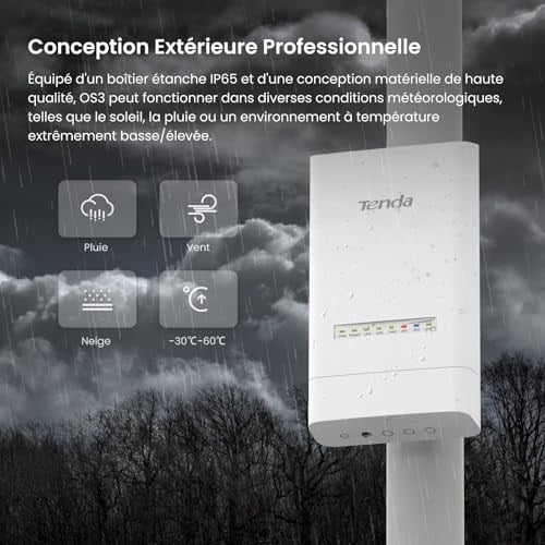 Tenda OS3 dış mekan erişim noktası için WLAN köprüsü (5 GHzde 867 Mbps, 4 x 10/100 Mbps LAN bağlantı noktası, 12 dBi, PoE, 5 km menzil, merkezi yönetim, güç kaynağı dahil) (2li paket)