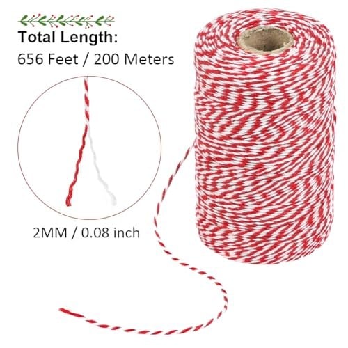 Tenn Well Kırmızı ve Beyaz Sicim, 656 Feet 200m Pamuk Fırıncılar Fırıncılık için Sicim Kurdele, Kasaplar, El Sanatları, Hediye Paketleme, Noel Tatili Süslemeleri