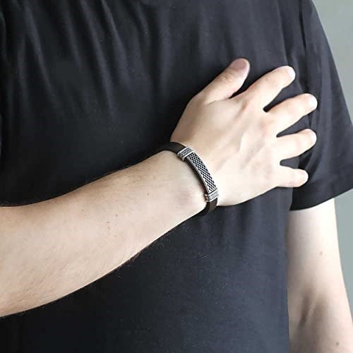 (Tesbihane) Nokta İşlemeli Kahverengi Kararmaz Metal-Deri Kombinli Erkek Bileklik