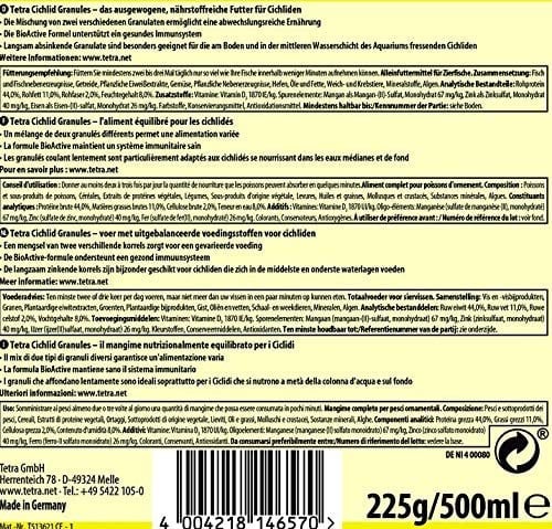 Tetra Cichlid granülleri, orta boy çiklitler için 2 farklı granül içeren ana yem karışımı, 500 ml kutu