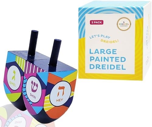 The Dreidel Company Hanukkah El Boyaması Çok Renkli Ahşap Hanuka (2li Paket)