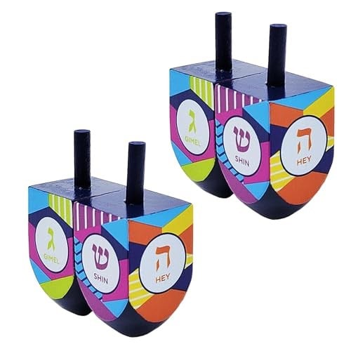The Dreidel Company Hanukkah El Boyaması Çok Renkli Ahşap Hanuka (2li Paket)