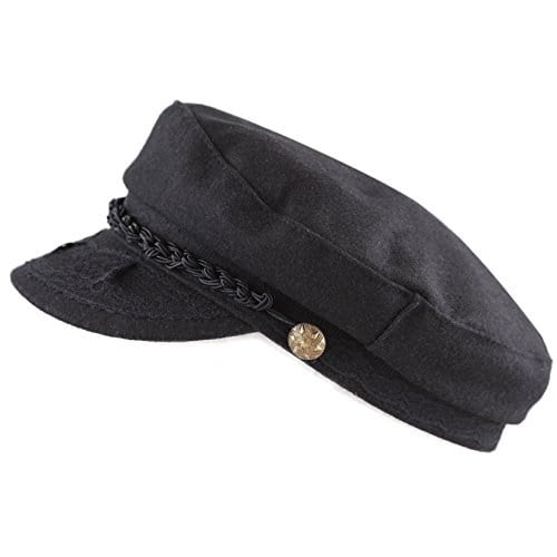 The Hat Depot Kış Üniseks Yün ve Suni Deri Yunan Balıkçı Denizci Kemancı Sürücü Şapkası Düz Şapka