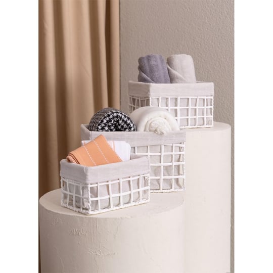 The Mia Braid Hasır Organizer Sepet Beyaz 26x18x16 Cm