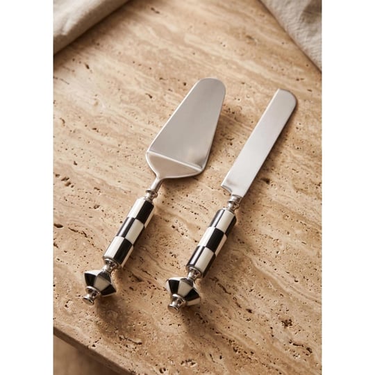 The Mia Gingham Pasta Servis Takımı Siyah Beyaz 2 Parça