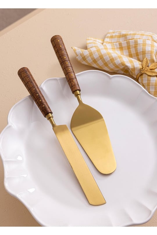 The Mia Wood Pasta Servis Takımı 2 Parça Altın, CKB0271