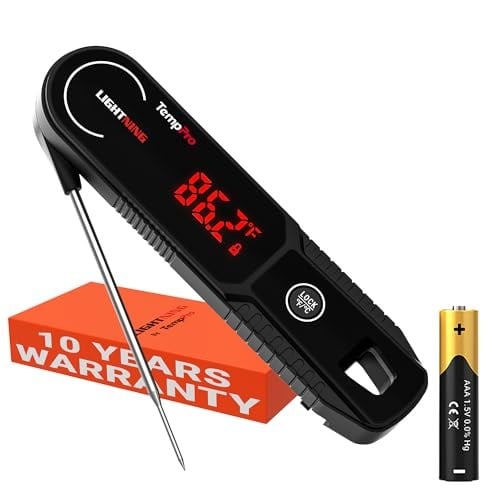 ThermoPro 0.5 Saniye Lightning Anında Okuma Özellikli Et Termometresi, Otomatik Uyandırma/Uyku/180° Döndürülebilir Ekranlı, IP67 Su Geçirmez Pişirme Termometresi (Yağda Kızartma, Barbekü, Izgara için)