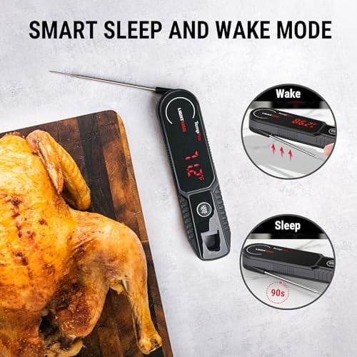 ThermoPro 0.5 Saniye Lightning Anında Okuma Özellikli Et Termometresi, Otomatik Uyandırma/Uyku/180° Döndürülebilir Ekranlı, IP67 Su Geçirmez Pişirme Termometresi (Yağda Kızartma, Barbekü, Izgara için)