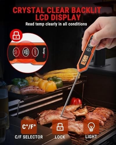 ThermoPro TP15H IPX6 Su Geçirmez, Işıklı Ekranlı ve Kalibrasyonlu Uzun Problu Dijital Et ve Gıda Termometresi