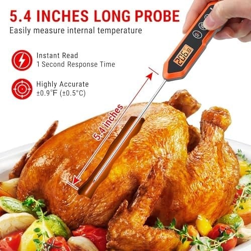 ThermoPro TP15H IPX6 Su Geçirmez, Işıklı Ekranlı ve Kalibrasyonlu Uzun Problu Dijital Et ve Gıda Termometresi