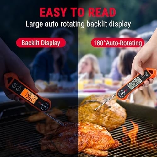 Thermopro TP19H Su Geçirmez Dijital Et Termometresi, Otomatik Dönen Işıklı Ekran, Hareket Sensörlü Hızlı Okuyan prob