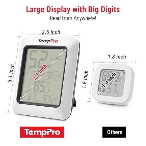 ThermoPro TP50 dijital termo-higrometre, iç mekan termometresi, higrometre, sıcaklık ve nem ölçer, oda iklimi kontrolü, oda havası kontrolü, klima monitörü için
