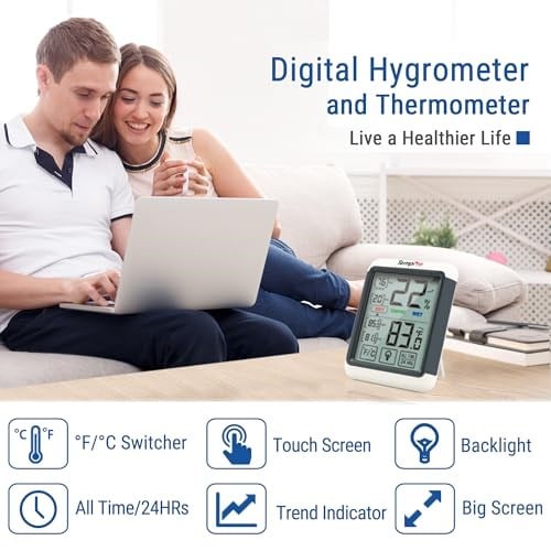 ThermoPro TP55 Dijital İç Mekan Higrometre Termometresi, Dokunmatik Ekranlı ve Arkadan Aydınlatmalı, İç Mekan Termometresi/Nem Ölçer, Ev Serası için İç Mekan Termometresi/Nem Ölçer