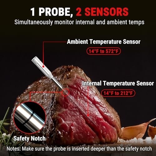 ThermoPro TP961 TempSpike Tam Kablosuz Akıllı Et Termometresi, 150m Menzilli Bluetooth ve Çift Sensörlü Barbekü Isı Ölçer