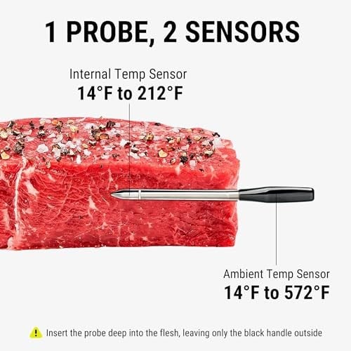 ThermoPro TP970 TempSpike Plus Tam Kablosuz Akıllı Et Termometresi, 182m Ultra Menzilli Bluetooth Barbekü ve Fırın Isı Ölçer