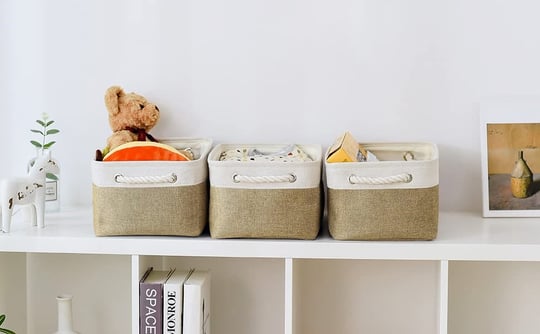 TheWarmHome Düzenleme için Saklama Sepeti - 35,5 x 25,4 x 17,78 cm Orta 3lü Paket Kolları Raflar için Katlanabilir Saklama - Seçenekler: 3PCS/Medium -13.8Lx9.8Wx6.7H, 3PCS/Large - 15.7Lx11.8Wx8.3H...
