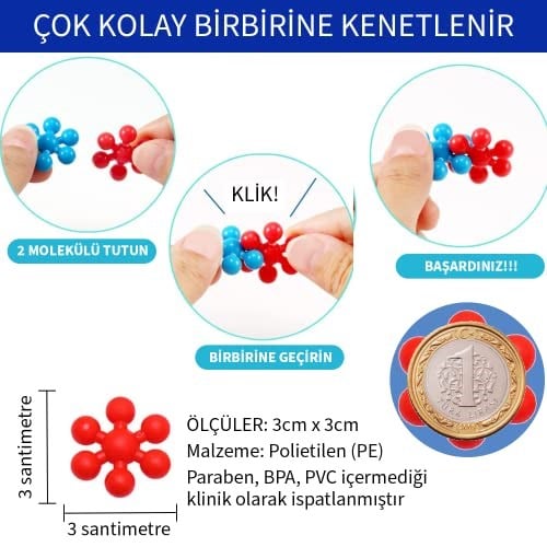 thinkmaster Master Molecules Eğitici Yaratıcı Molekül Stem Eğitimi Uyumlu 5 Renk Eğitici Oyuncak Molekül (120li)