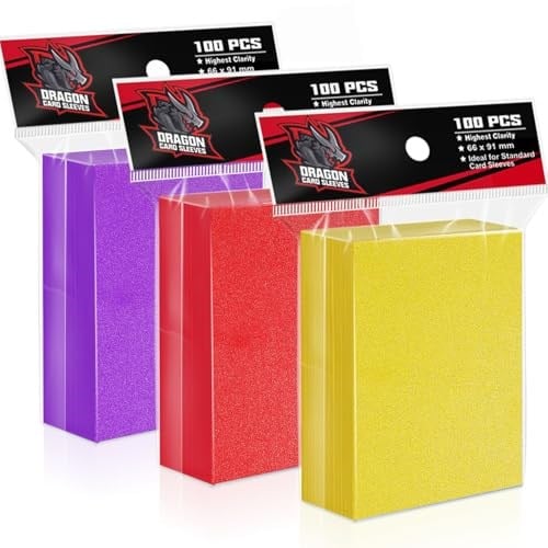 Ticaret Kartları için 300PS Kart Kollu Üstten Yükleyici (Kırmızı ve Sarı ve Mor), Penny Kart Kollu, Standart Kartlar için Plastik Kart Koruyucu Beyzbol, Spor Kartları, Mtg Kartları için Uygun