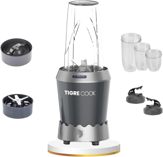 TIGRECOOK NUTRISHAKE 3 in 1 Paslanmaz Çelik Bıçaklı Kişisel Smoothie Blender ve Kahve Baharat Öğütücü 1000W (GRI)