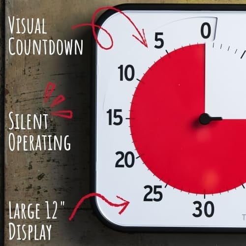 TIME TIMER ORİJİNAL Large 30x30cm - 60 Dakika Görsel Analog Zamanlayıcı Saat - İsteğe Bağlı Akustik Alarm (Ses Kontrolü) Yüksek Sesli Tıklama Yok; Zaman Yönetimi Cihazı (Siyah)
