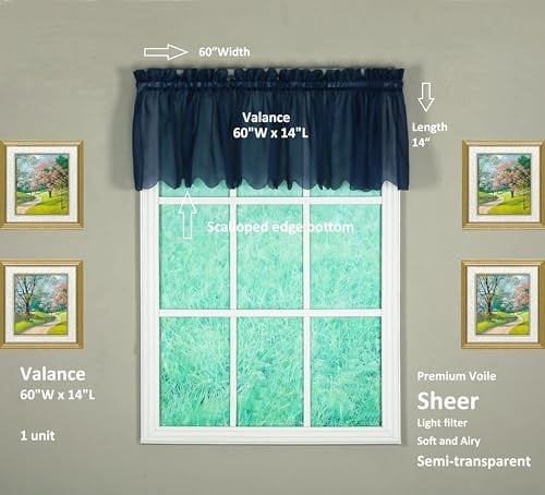 Todays Curtain Emelia Orijinal Vual Valance 35,56 cm, Lacivert, 152,4 cm G x 35,56 cm U
