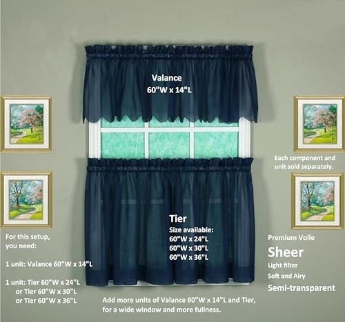 Todays Curtain Emelia Orijinal Vual Valance 35,56 cm, Lacivert, 152,4 cm G x 35,56 cm U