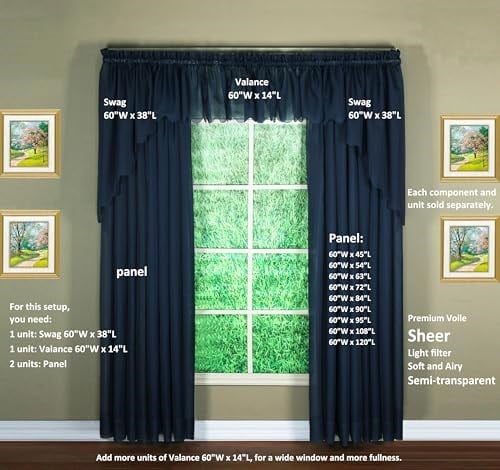 Todays Curtain Emelia Orijinal Vual Valance 35,56 cm, Lacivert, 152,4 cm G x 35,56 cm U