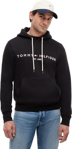 Tommy Hilfiger Erkek İşlemeli Marka Logo Kanguru Cep Hoodie Uzun Kollu Sweatshirt