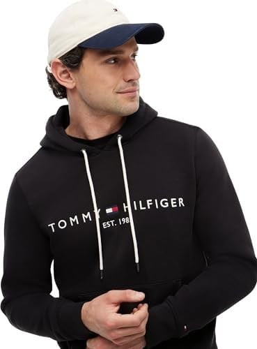 Tommy Hilfiger Erkek İşlemeli Marka Logo Kanguru Cep Hoodie Uzun Kollu Sweatshirt