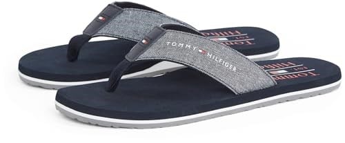 TOMMY HILFIGER TOMMY HILFIGER Erkek Marka Logolu Eva Dış Tabanlı Eva Kontorlu Tabanlık Termoplastik Kauçuk Karışımlı Saya Lacivert Terlik FM0FM05570 DW5