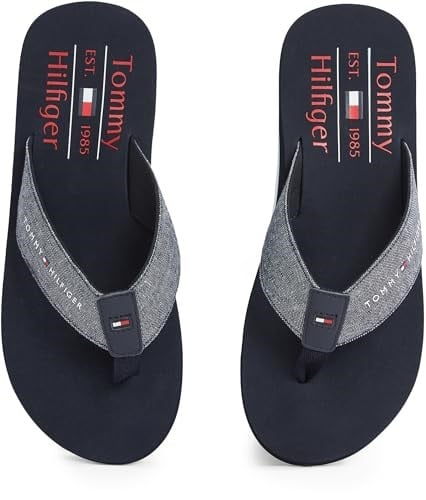 TOMMY HILFIGER TOMMY HILFIGER Erkek Marka Logolu Eva Dış Tabanlı Eva Kontorlu Tabanlık Termoplastik Kauçuk Karışımlı Saya Lacivert Terlik FM0FM05570 DW5