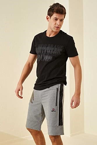 TOMMY LIFE Gri Melanj Yan Şeritli Standart Kalıp Şort, S, T08ER-81148, Gb Melanj, Erkek