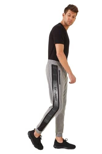 TOMMY LIFE Melanj Fermuar Cepli Baskılı Standart Kalıp Jogger Eşofman Altı, T06ER-84657