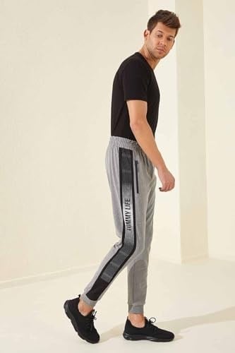 TOMMY LIFE Melanj Fermuar Cepli Baskılı Standart Kalıp Jogger Eşofman Altı, T06ER-84657