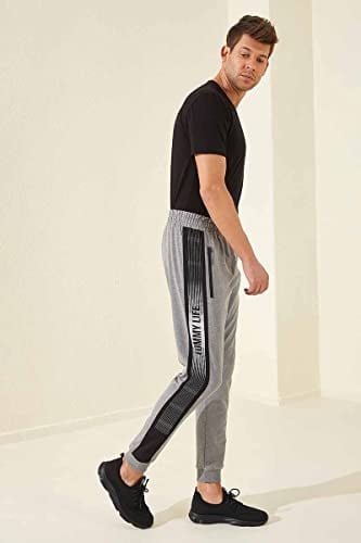 TOMMY LIFE Melanj Fermuar Cepli Baskılı Standart Kalıp Jogger Eşofman Altı, T06ER-84657