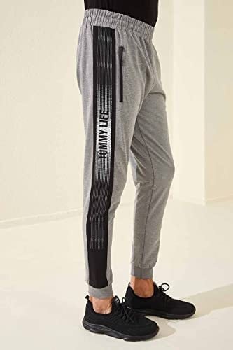TOMMY LIFE Melanj Fermuar Cepli Baskılı Standart Kalıp Jogger Eşofman Altı, T06ER-84657