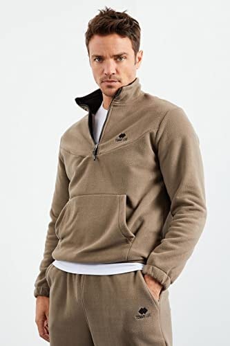 TOMMY LIFE TOMMYLIFE Lacivert Yarım Fermuar Dik Yaka Lastik Paça Polar Eşofman Takımı, T09ER-85159