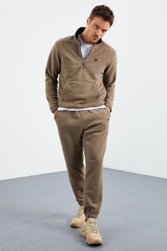TOMMY LIFE TOMMYLIFE Lacivert Yarım Fermuar Dik Yaka Lastik Paça Polar Eşofman Takımı, T09ER-85159