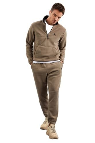 TOMMY LIFE TOMMYLIFE Lacivert Yarım Fermuar Dik Yaka Lastik Paça Polar Eşofman Takımı, T09ER-85159