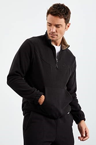 TOMMYLIFE Lacivert Yarım Fermuar Dik Yaka Lastik Paça Polar Erkek Eşofman Takımı - 85159