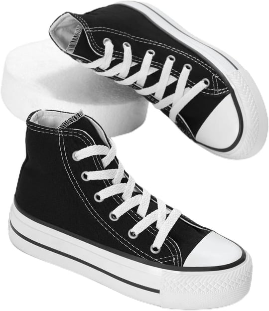 Tonny Black Unisex Bağcıklı Yüksek Bilek Spor Ayakkabı Kalın Taban Keten Günlük - Bedenler: 31 EU, 32 EU, 33 EU, 34 EU, 35 EU
