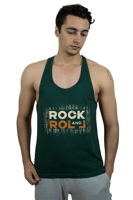 TOP GLORY (T805) Erkek Yeşil Rockandroll Fitness Gym Tank Top Sporcu Atleti-