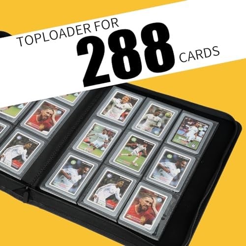 Toploader Binder,Toploader Hard Cases, 9-Pocket Pages Sleeves Hold up 288 Cards.Toploader Card Binder with Sleeves for “3×4” rigid，Card Holder(black)