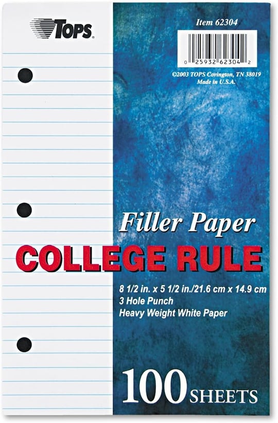 Tops notebook Filler kağıt, çizgili, 21,6 x 14 cm, delikli, Schwergewicht, 100 yaprak/paket (62304)