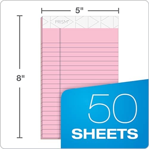 Tops Prism Plus% 100 geri dönüştürülmüş Legal Pad, 12,7 x 20,3 cm, delikli, farklı renklerde: pembe, orkide, mavi, dar, Rule, 50 yaprak Pro blok, 6 PADS Pro Pack (63016) Junior Legal (5